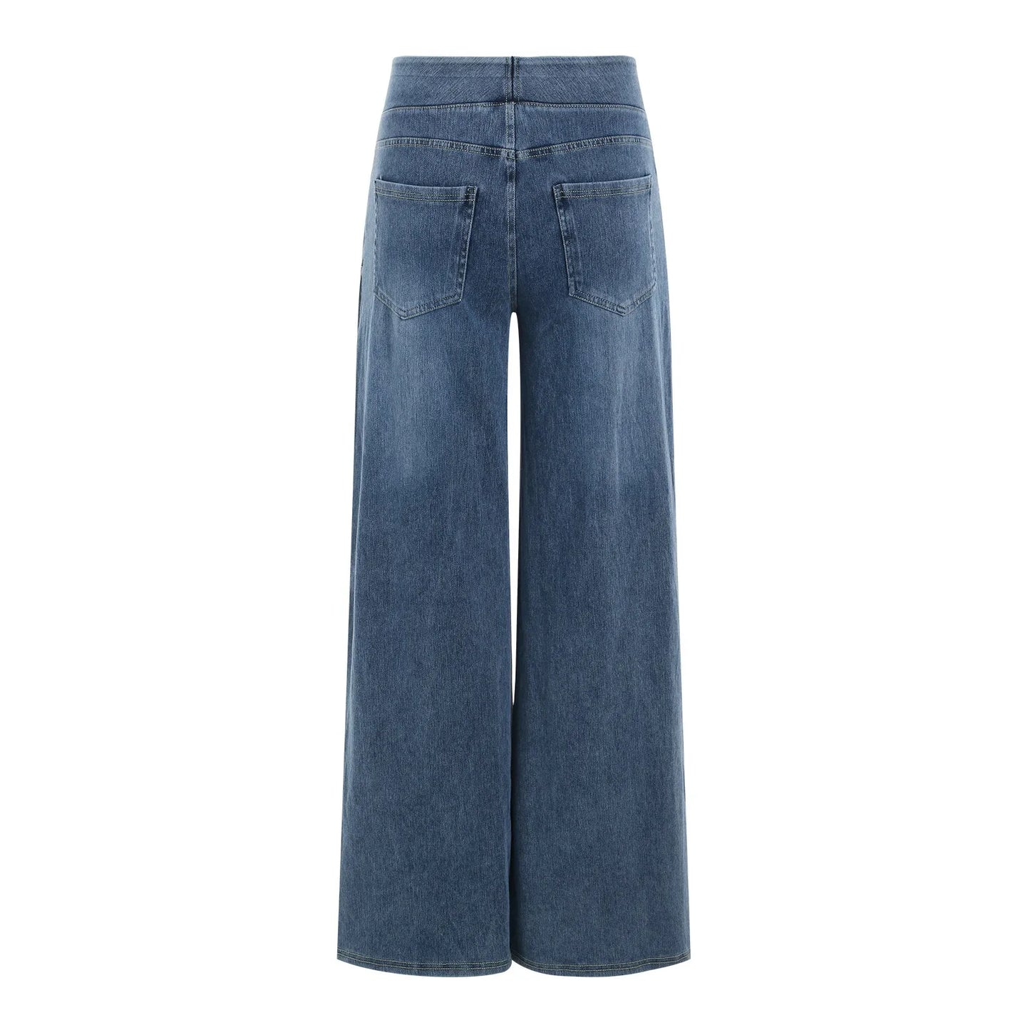 High Stretchy Pull-On Women Jeans High Waist Baggy Draped Bleached Casual Wide Leg Pants with Pockets Sport Gym Yoga Pants