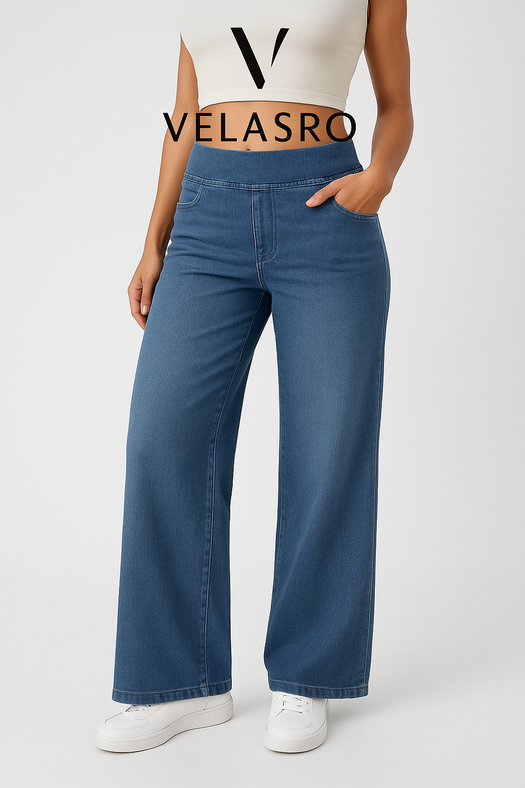 High Waisted Baggy Wide-Leg Knit Jeans