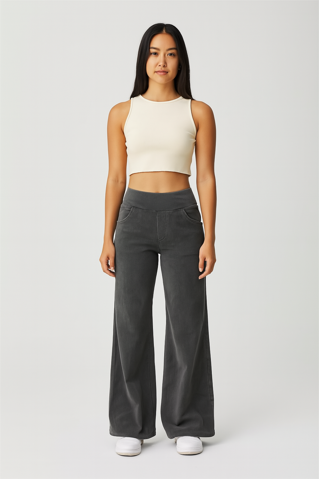 High Waisted Baggy Wide-Leg Knit Jeans