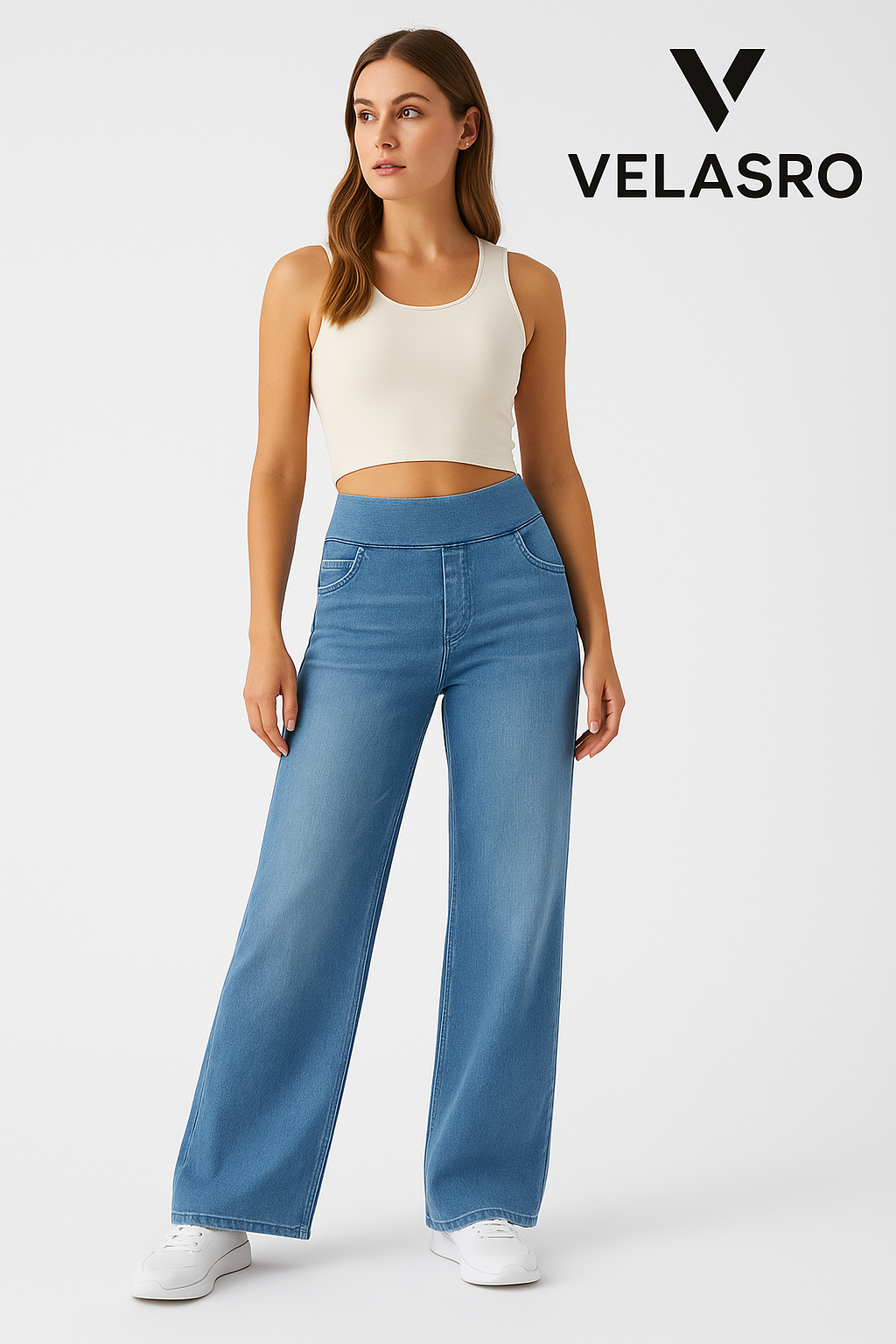 High Waisted Baggy Wide-Leg Knit Jeans