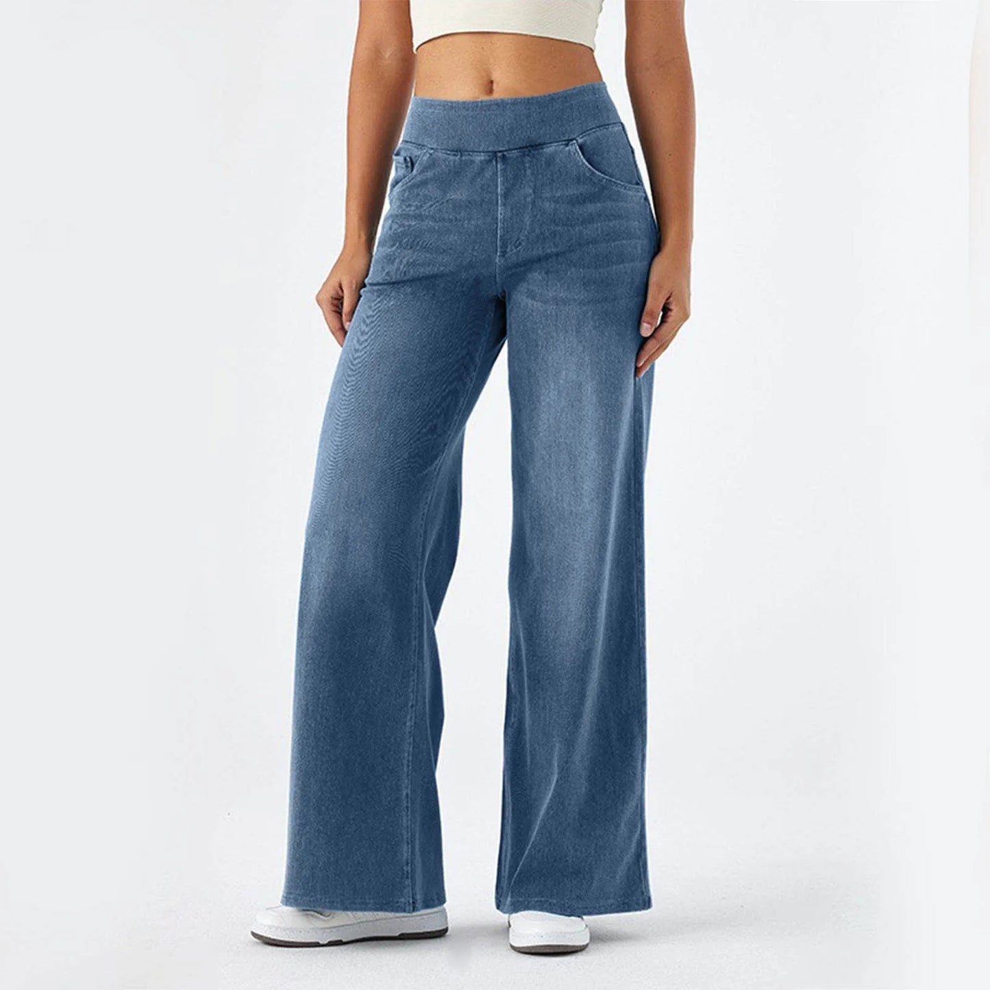 High Waisted Baggy Wide-Leg Knit Jeans