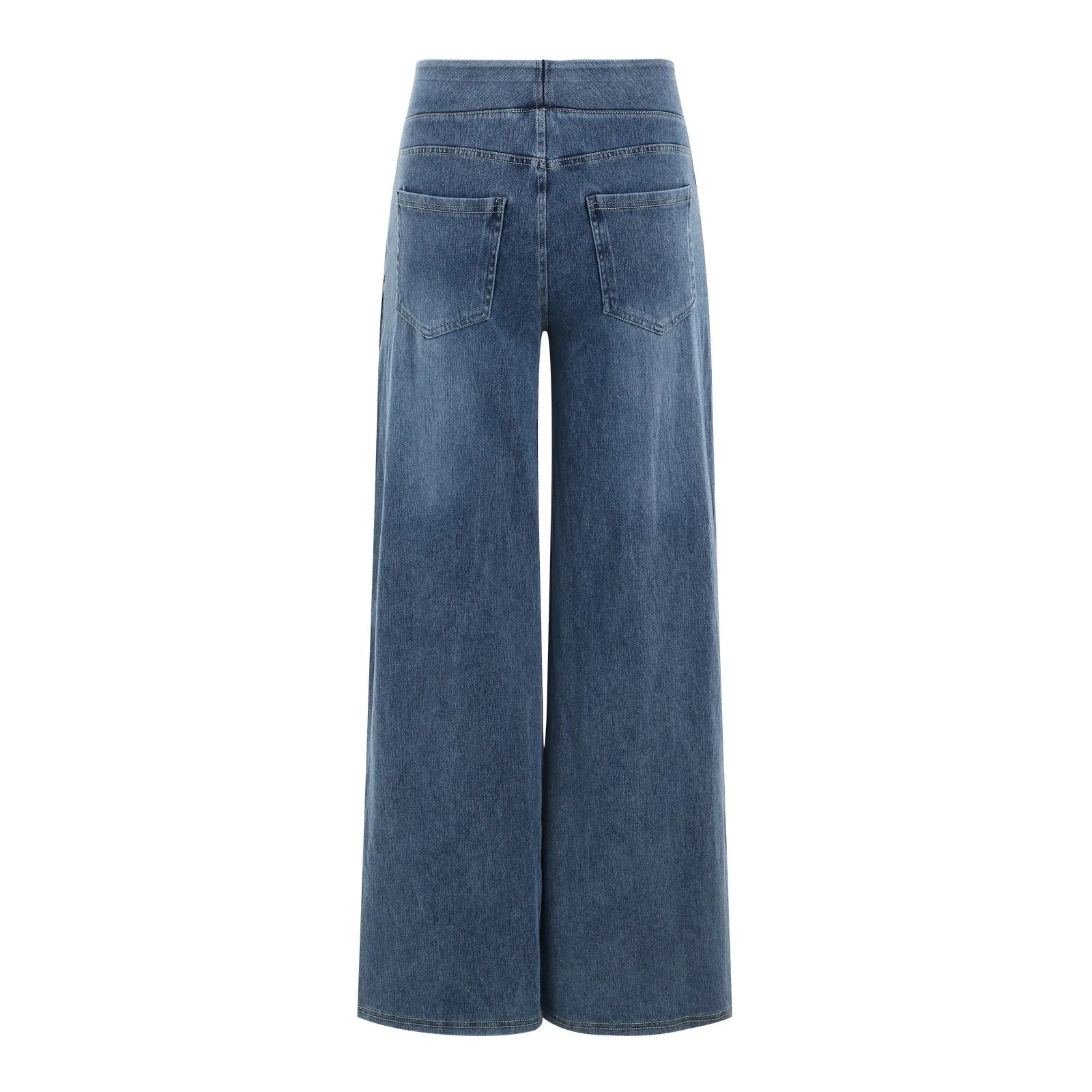 High Stretchy Pull-On Women Jeans High Waist Baggy Draped Bleached Casual Wide Leg Pants with Pockets Sport Gym Yoga Pants