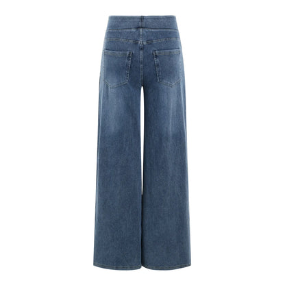 High Stretchy Pull-On Women Jeans High Waist Baggy Draped Bleached Casual Wide Leg Pants with Pockets Sport Gym Yoga Pants