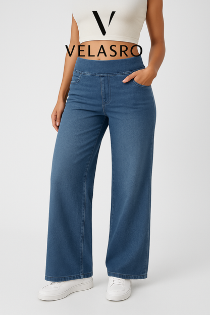 High Waisted Baggy Wide-Leg Knit Jeans