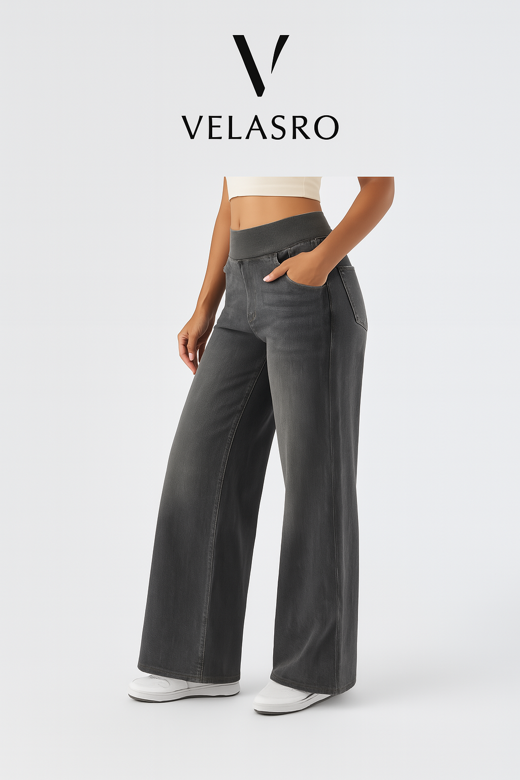 High Waisted Baggy Wide-Leg Knit Jeans