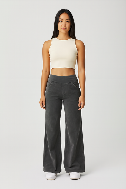 High Waisted Baggy Wide-Leg Knit Jeans