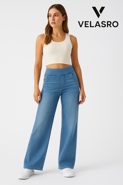 High Waisted Baggy Wide-Leg Knit Jeans