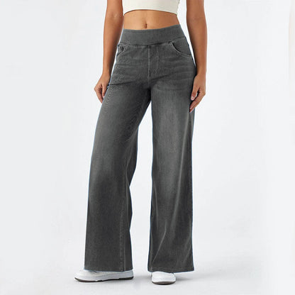 High Waisted Baggy Wide-Leg Knit Jeans