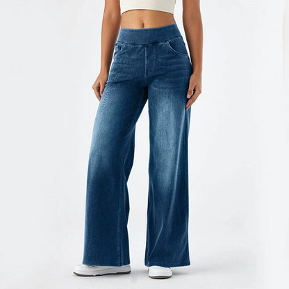 High Waisted Baggy Wide-Leg Knit Jeans
